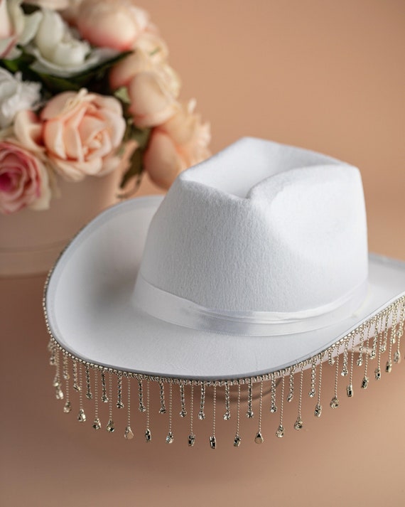 Bride Hat Bridal Shower Hat Cowboy Wedding White Bride Hat Etsy