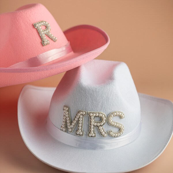 Bride Hat, Bridal shower hat, cowboy wedding,  white bride hat MRS Inspired Cowboy Hat bridal shower hat western wedding
