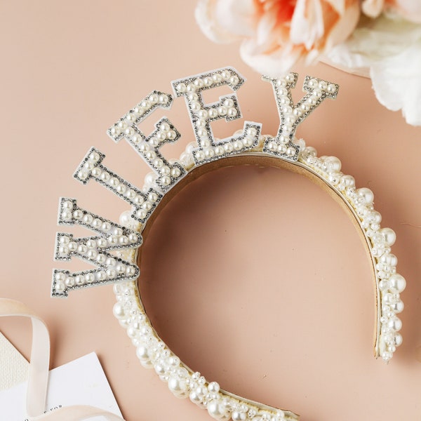Wedding Gifts hair band Pearl Wifey Headband | Pearl Headband | Pearl Bridal Headband | Wedding Headband | bachelorette headband bride