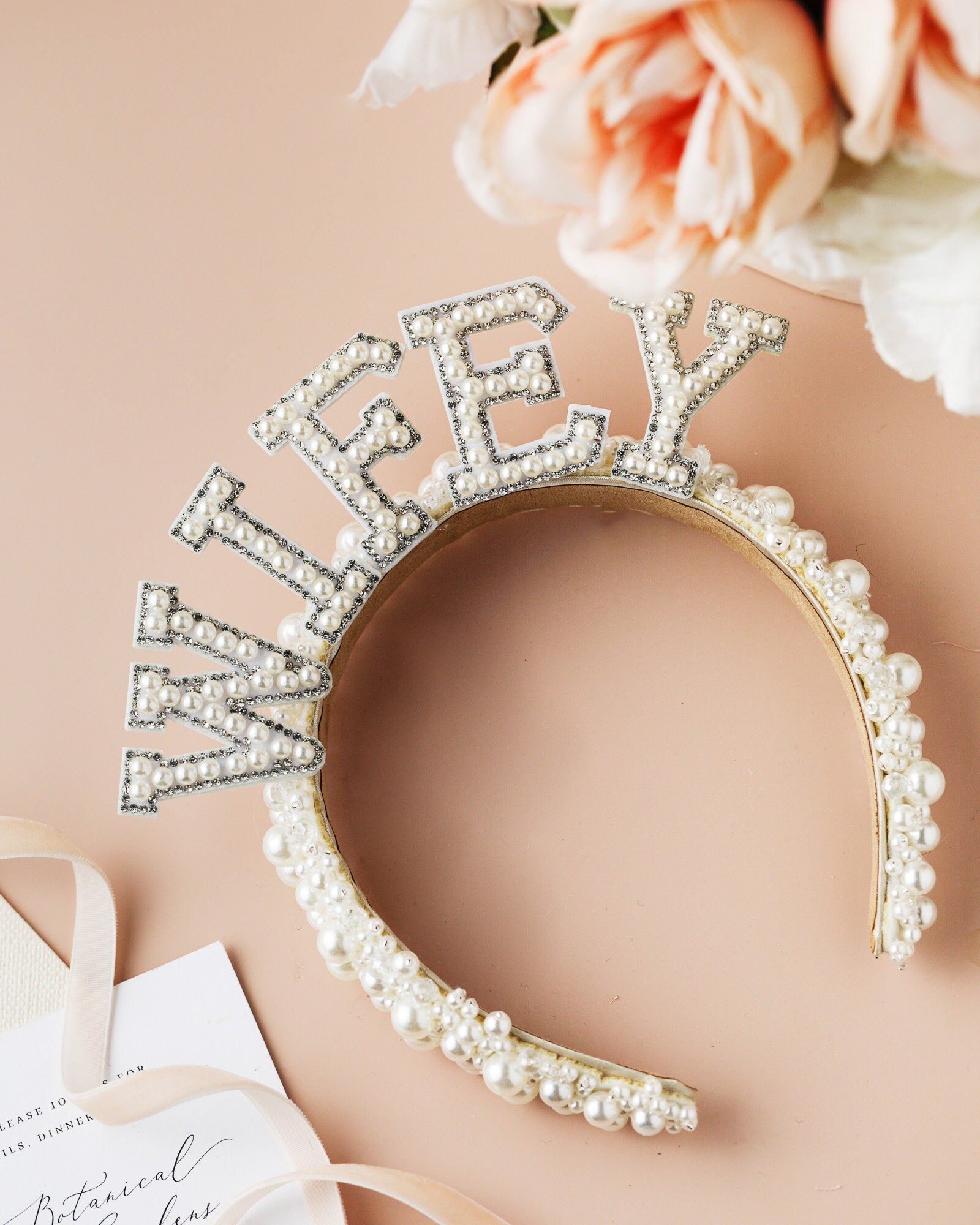 Wifey for lifey beaded pearl engagement ring wedding bride headband bachelorette A special gift for the bride-to-be as she celebrates her  main image 3