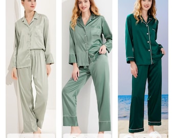 Pijamas de madrinha - Presente para festa de noiva - Presentes para madrinha - Conjunto de manga comprida - Despedida de solteira - Pijama para mulheres pijama de noiva de seda