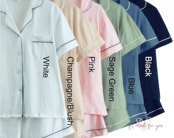 100% Baumwolle Short Pyjama Set, Brautjungfer Geschenke Pyjama Brautjungfer Vorschlag, Brautparty Pyjamas Brautjungfer Pjs, Braut Pyjama, Loungewear Set