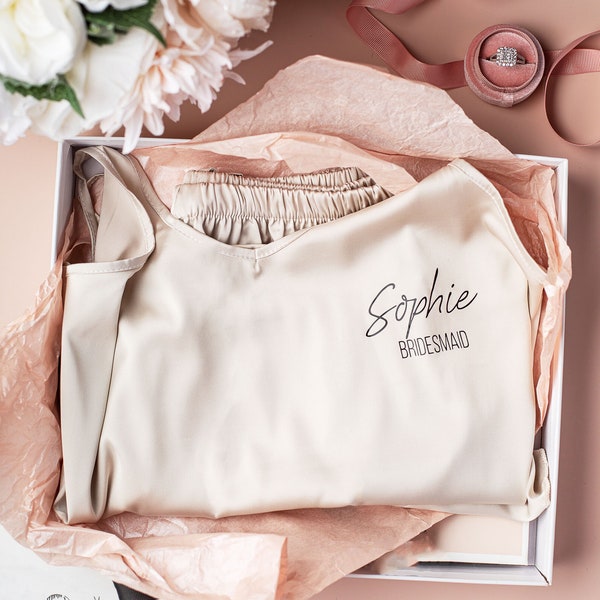 Personalized gift CAMI SET- Front Customization  Bridal Party Pajamas Camisole Set-Bridesmaid Proposal Gifts Wedding Bridesmaid