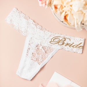 Personalized gift Gifts for her Personalized Bridal Lace Thong Bride panty Wedding gift Honeymoon Lingerie Bride  Lace Thong Christmas Gifts