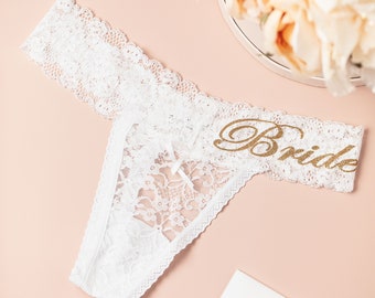 Personalized gift Gifts for her Personalized Bridal Lace Thong Bride panty Wedding gift Honeymoon Lingerie Bride  Lace Thong Christmas Gifts