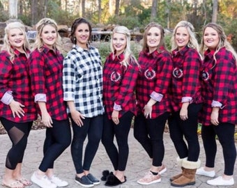 Gifts UNISEX Personalized gift oversized flannel shirt Bridesmaid Gift plaid  Bridesmaid Shirts Bridal Party Shirt,Flannel Shirt Matching