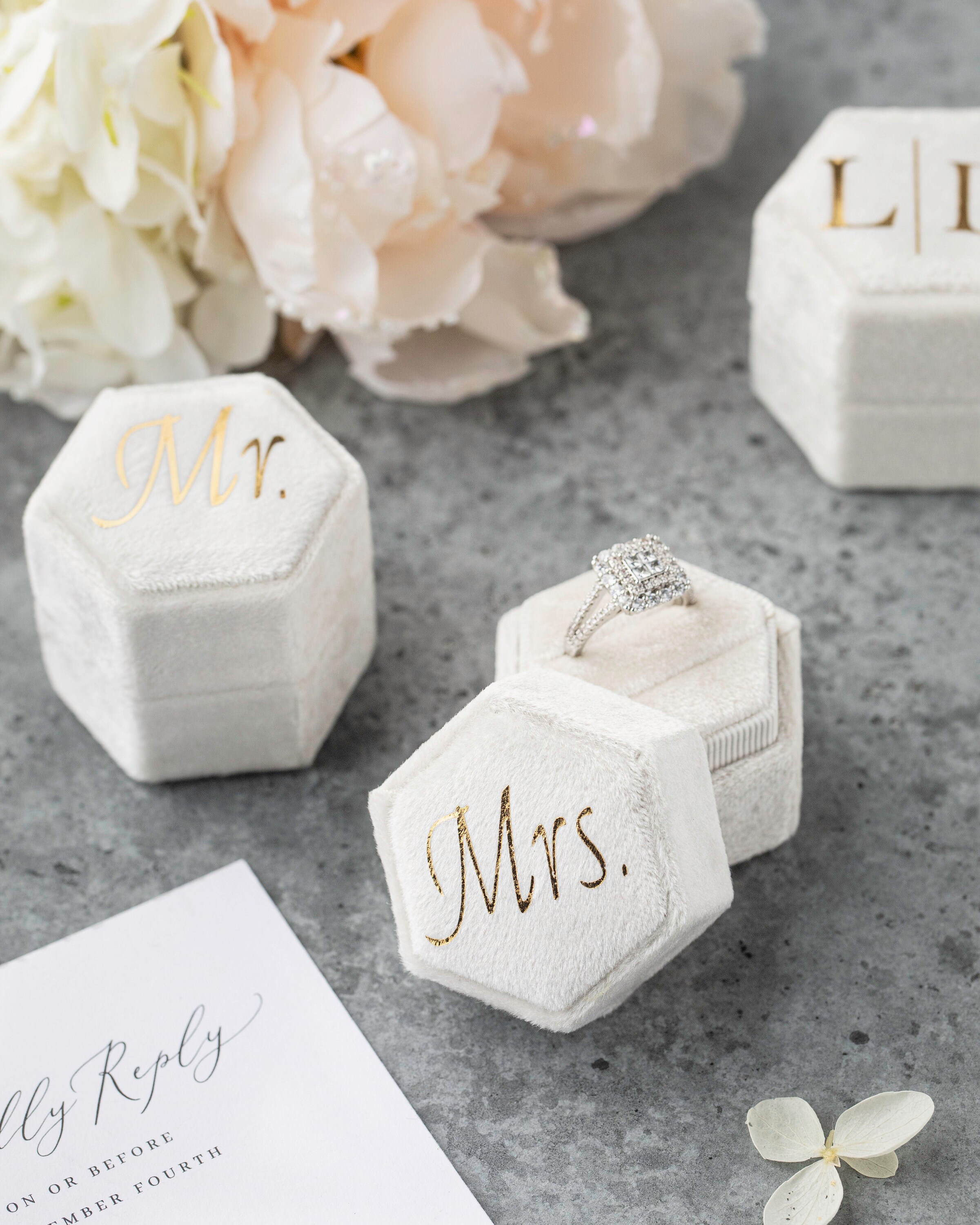 Monogram velvet ring box deals