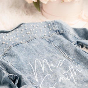 Bridal Shower Gift,Bride Denim Jacket with Pearls, Customized Personalized Jacket, Future Mrs. Mother's day gifts honeymoon Gifts, Elliana image 2