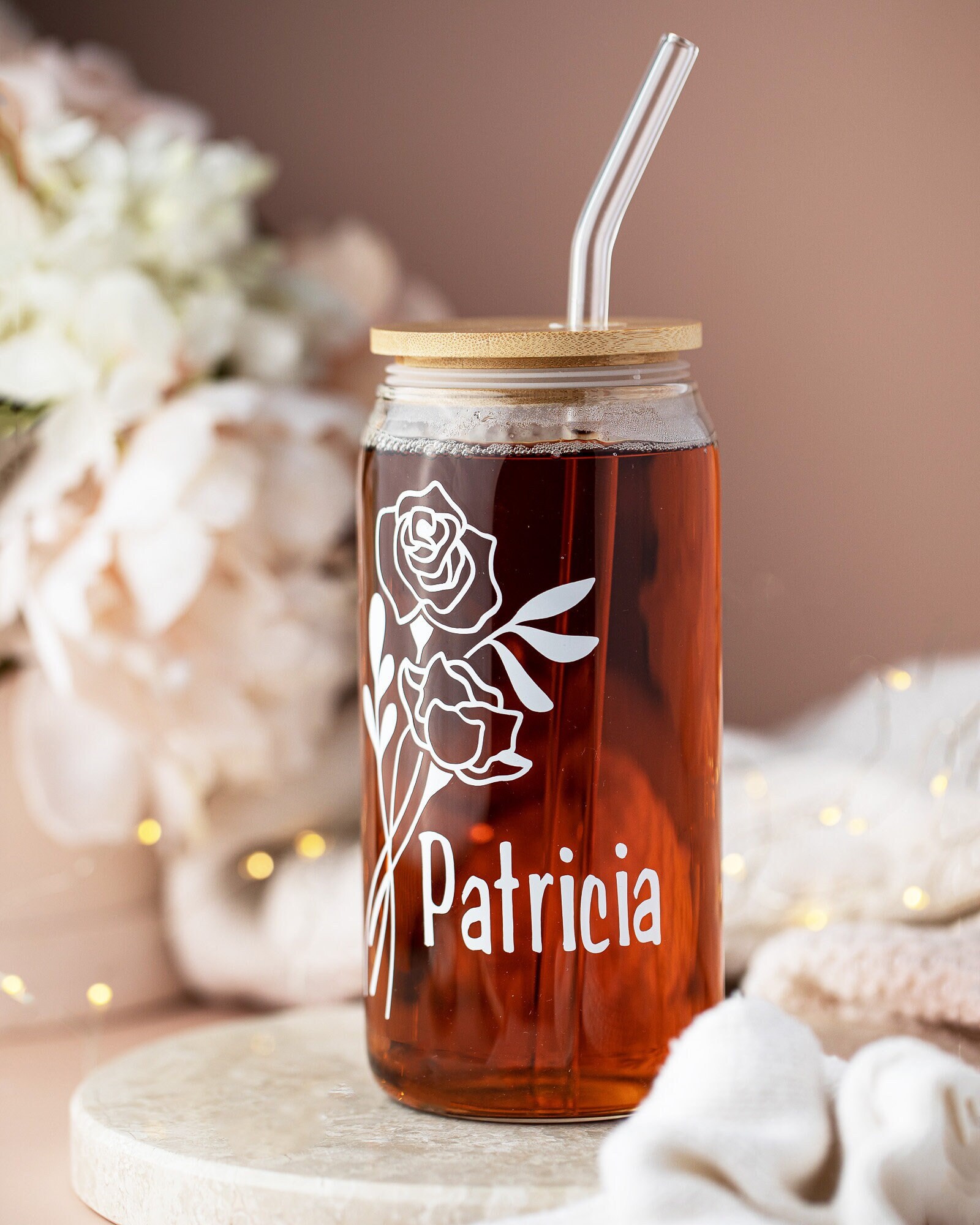 Personalized Name Iced Coffee Cup Soda Beer Can Glass with Lid and Glass  Straw, Gift for Friends, Bridesmaid, Custom coffee cup glass, Name