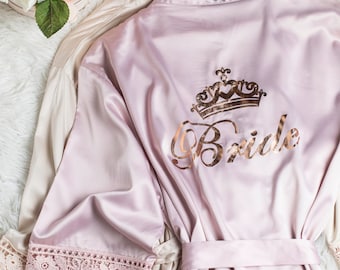 Batas de damas de honor de satén y encaje, batas de boda, batas de encaje, batas para la fiesta nupcial, regalos para damas de honor, propuesta de damas de honor, día de spa