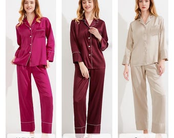 Pijama para madrinhas - Presente para festa de casamento - Presentes para madrinhas - Conjunto de manga comprida - Despedida de solteira - Pijama para mulheres, pijama de noiva de seda
