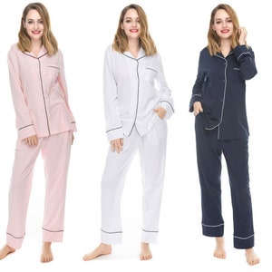 Personalized Gift COTTON Woman Long Pajamas Set Cotton Long - Etsy