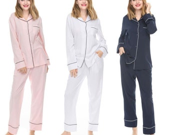 Personalized gift COTTON Woman Long Pajamas Set, cotton Long Pajamas, Bridesmaid, Bride Long Pant Pajamas Set, personalized Christmas Gifts