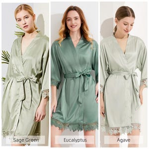 Satin Robe Bridal Party Robes | Silky Soft Bridesmaid Robe | Bridesmaid Proposal Gift  Lace Trim Wedding Robes | Set of Getting Ready Robes