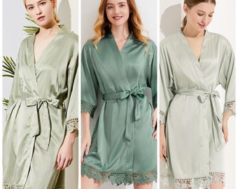 Bata de satén para la fiesta nupcial / Bata suave y sedosa para damas de honor / Bata de boda con ribete de encaje, ideal como regalo para proponer a las damas de honor / Conjunto de batas para prepararse