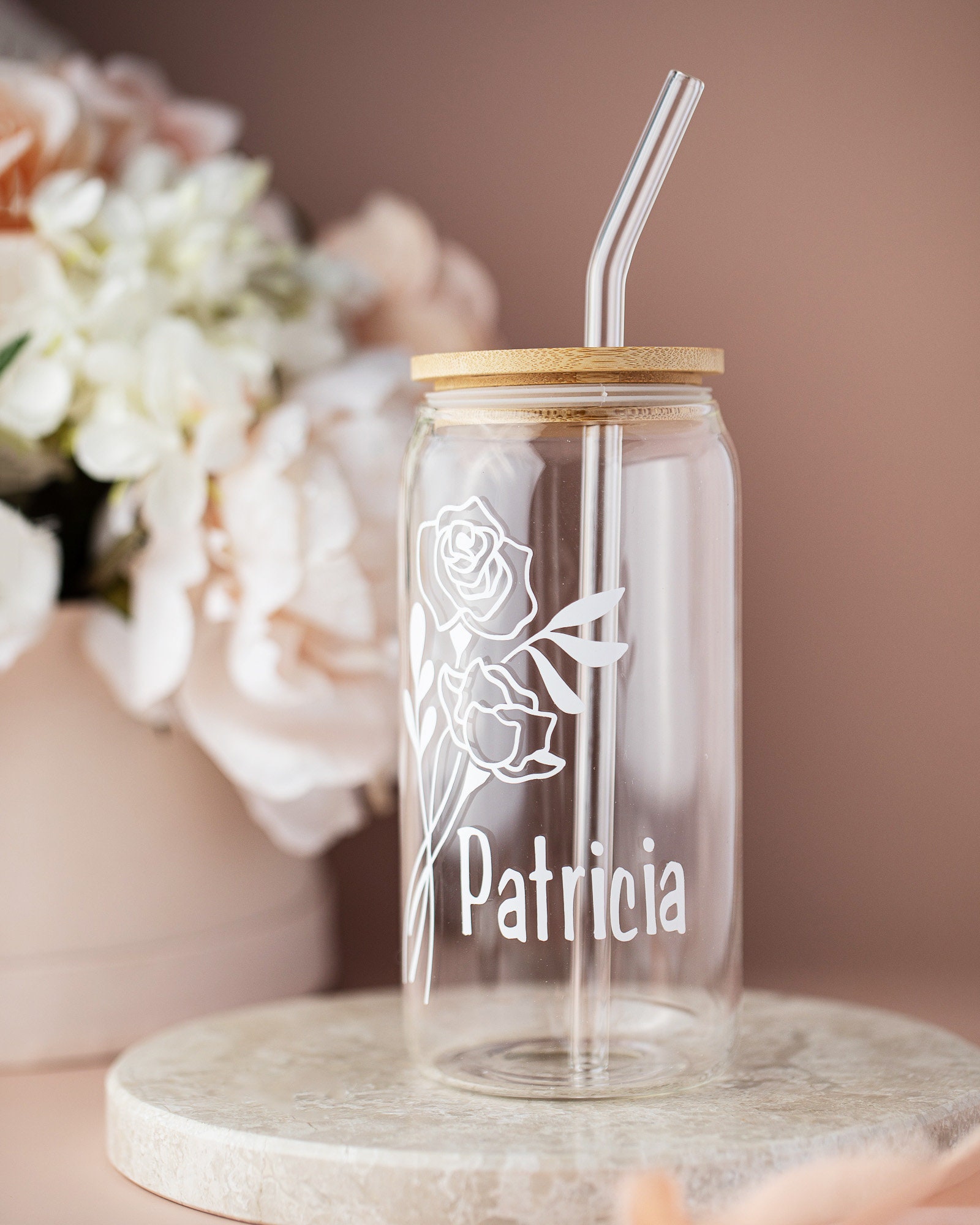 Personalized Name Iced Coffee Cup Soda Beer Can Glass with Lid and Glass  Straw, Gift for Friends, Bridesmaid, Custom coffee cup glass, Name