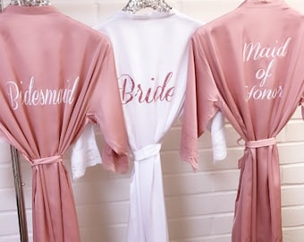 Batas de encaje fino para niños y adultos, batas de encaje para damas de honor, bata nupcial, batas para la fiesta nupcial, regalos para damas de honor, pedida de mano, fiesta de bodas
