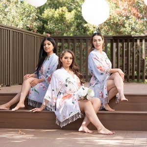Vestaglia da damigella d&#39;onore in rayon floreale e cotone con frange, vestaglie da damigella d&#39;onore / vestaglie da sposa, vestaglia da damigella d&#39;onore, proposta di matrimonio, addio al nubilato