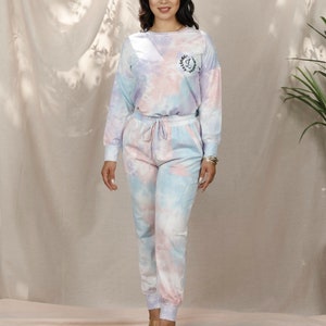 Personalized Gifts PAJAMA Tie Dye Long Sleeve Pants Pajama Personalized Tie-Dye Pajamas, Tie Dye Pjs, Women's PJ Sets Mom pajama image 8