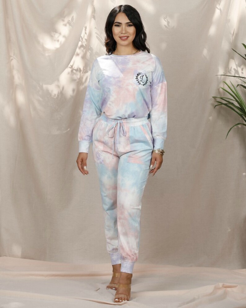 Personalized Gifts PAJAMA Tie Dye Long Sleeve Pants Pajama Personalized Tie-Dye Pajamas, Tie Dye Pjs, Women's PJ Sets Mom pajama image 8