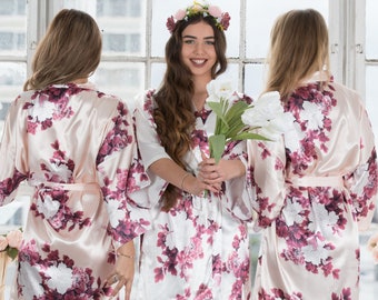 Floral Bridesmaid Robes-Bridesmaid Gifts- Personalized Robes-Silky Floral Robes -Bridal Party -Floral Robes-Bridal Robe wedding gifts