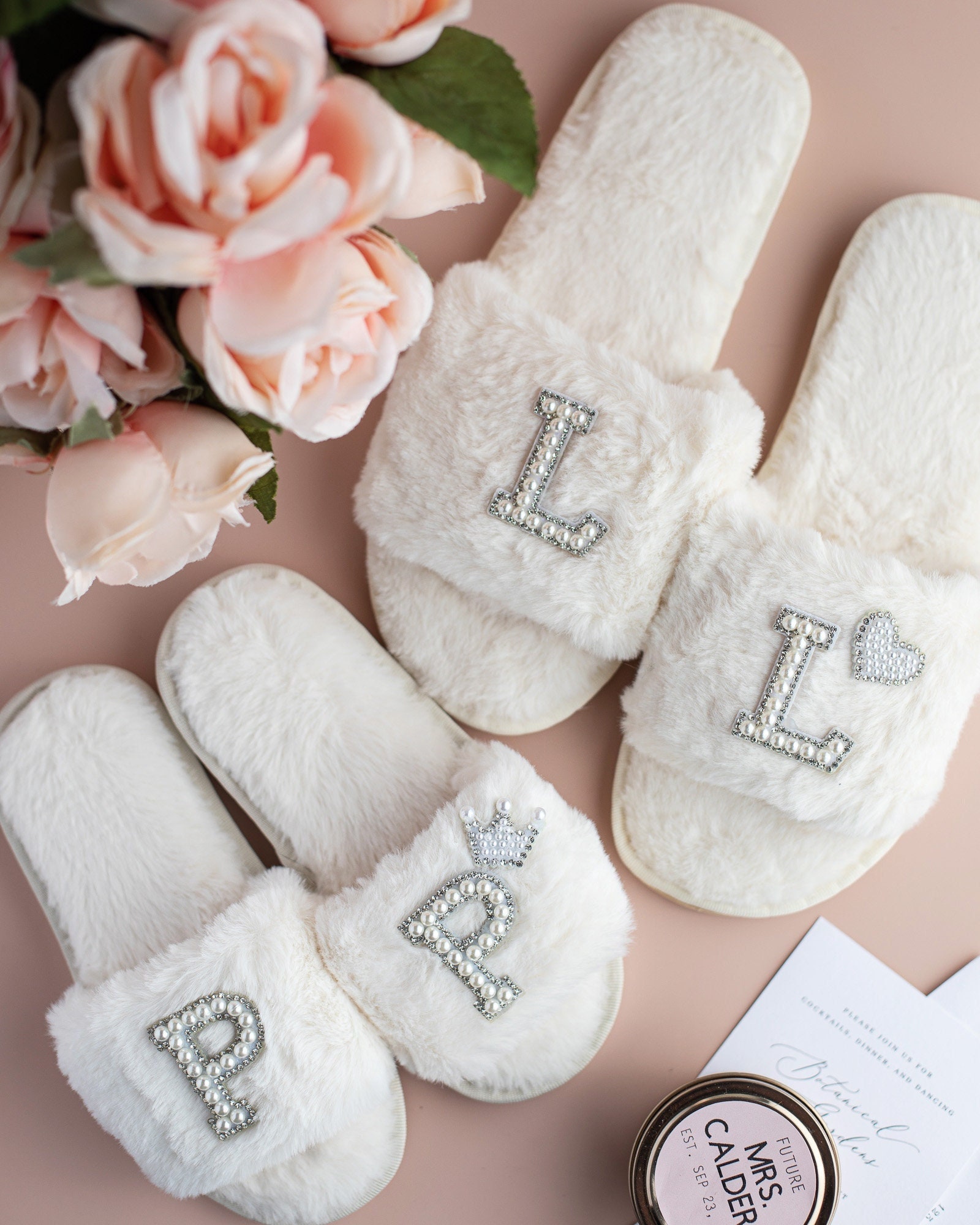 Personalized /Custom Pearl Letter Fluffy House Slippers – PandoraJGifts
