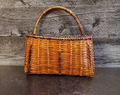 Vintage wicker wall basket. Rectangular wall basket, planter basket.