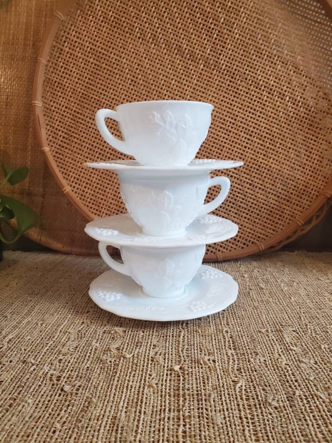 Vintage Milk Glass Cups and Saucers. Set of 3 Colony Harvest. Etsy