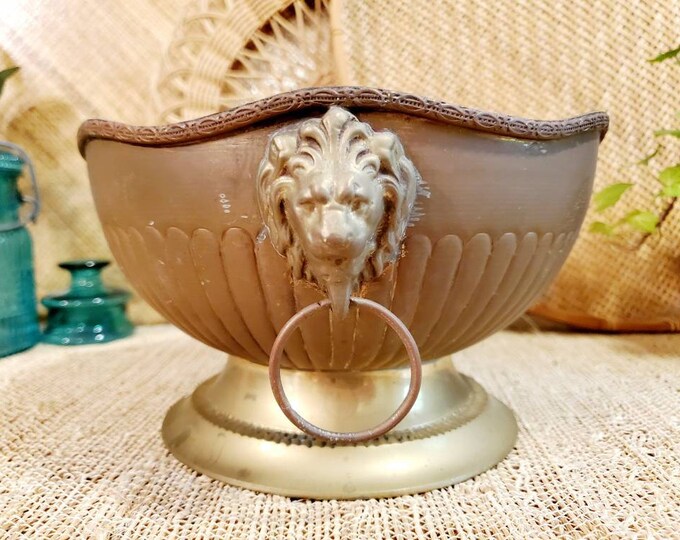 Vintage Brass Lion Head Pedestal Planter. Planter With Pedestal Base and Lions Head Handles. Etsy