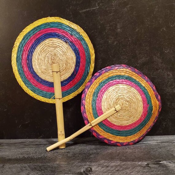 Vintage Mexican floral hand fans.  Bright colorfu… - image 8