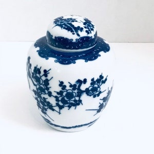 Blue and White Cherry Blossom Prunus Chinoiserie Ginger Jar Vase with Lid