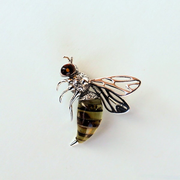 Baltic Amber Gemstone & Sterling Silver 925 Brooch Pin WASP/BEE