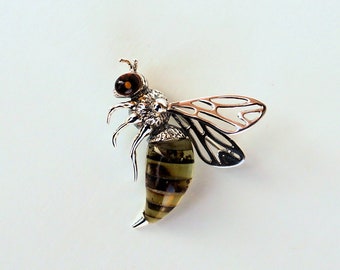 Baltic Amber Gemstone & Sterling Silver 925 Brooch Pin WASP/BEE