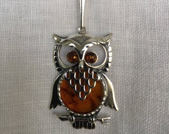Baltic Amber Owl Pendant with 925 Sterling Silver Italian Snake Chain