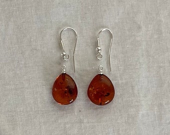 Orecchini A Goccia In Argento 925 Con Ambra Baltica Vera – Colore Limone E Verde Cognac – M638