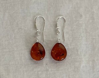 Orecchini A Goccia In Argento 925 Con Ambra Baltica Vera – Colore Limone E Verde Cognac – M638