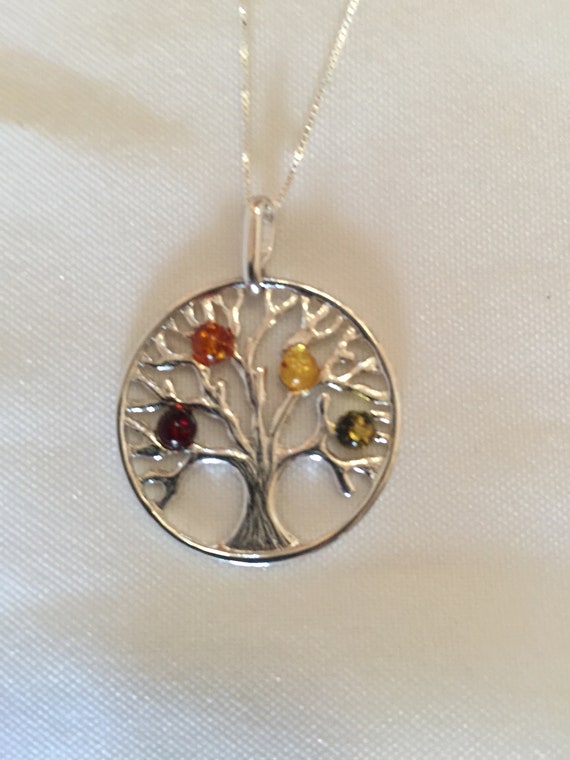 Necklace Sterling Silver /& Baltic Amber Pendant With Silver Box Chain