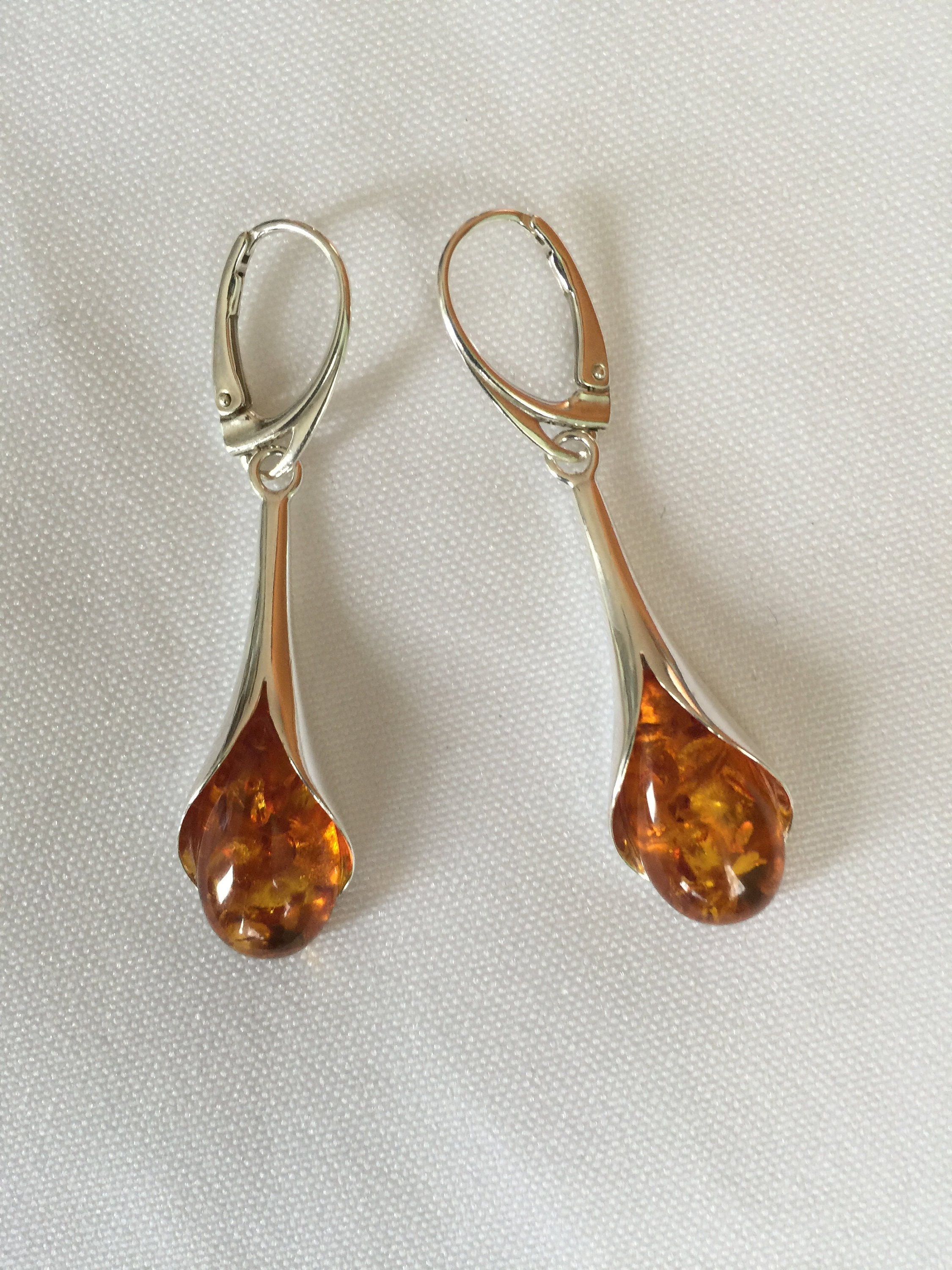 Baltic Amber Calla Lily Drop Earrings