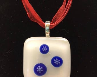 Fused glass snowflake pendant