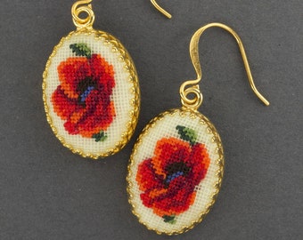 Embroidered earrings with Hand embroidery, Embroidered earrings on the neck, , Gift for Women, earrings with Embroidered Gift for Mom