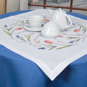 Tablecloth 65*65 СМ TULIPS&quot;,  Embroidered Ukrainian Embroidered Tablecloth,  Idea Gift, Gift for Mom, Gift for Her Easter gift