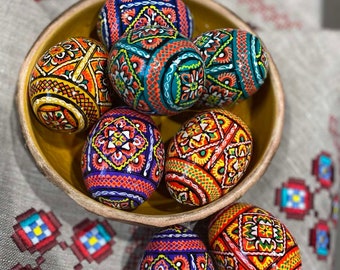 Set 6 Easter wooden eggs, handmade MOTHERS DAY gift Ukrainian traditional pysanky, Hand painted ornament, Ukraine seller souvenir painting