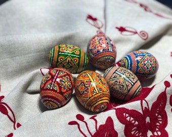 Set 6 Easter wooden eggs, EasterUkrainian traditional pysanky, Hand painted ornament eggs, Ukraine souvenir and gift Hand made painting