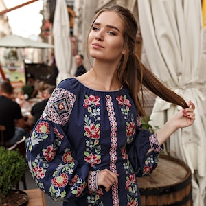 Blue Embroidered linen dress Ukrainian vyshyvanka dress. Boho, Gift for Her. Gift for Wife.Ukrainian folk Dress, Easter Gift