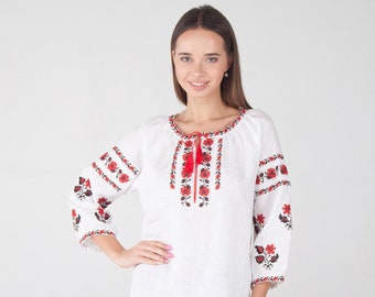 White Linen Blouse, Embroidered Ukrainian vyshyvanka, Vyshyvanka blouse,  Women Blouses, Gift for Girl, Gift for HerMOTHERS DAY