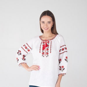 White Linen Blouse, Embroidered Ukrainian vyshyvanka, Vyshyvanka blouse,  Women Blouses, Gift for Girl, Gift for Her