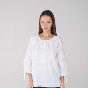 Ukrainian vyshyvanka blouse. ukrainian embroidered blouse vyshyvanka bohemian ethnic shirt White embroidery on a whiteGift for Easter