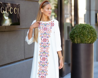 White Embroidered dress vyshyvanka dress Boho. Gift for Her,Gift for Wife. Gift for Women,Ukrainian folk Dress, Ukrainian