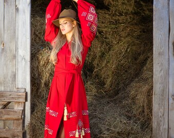 Red dress Embroidered dress Ukrainian vyshyvanka dress. Boho Stile. Traditional dress. Gift for Her, Gift for Girl. Wife, Gift Idea