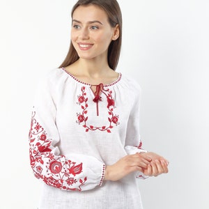 White Linen blouse Embroidered &quot;Tree of life&quot; Ukrainian vyshyvanka tunic ukrainian embroidered bohemian ethnic shirt peasant, Gift for Her